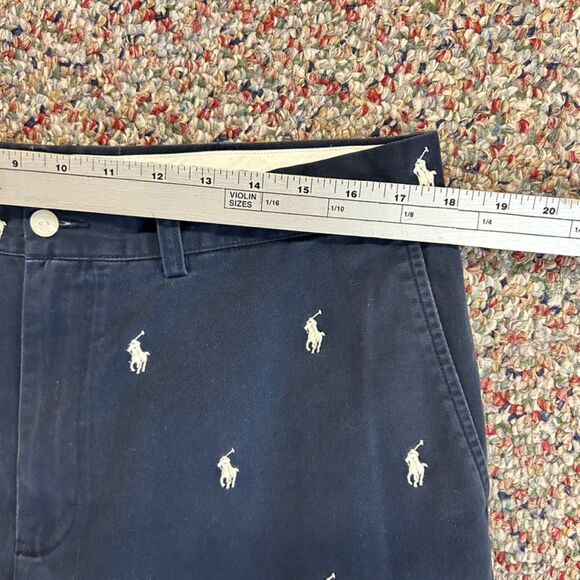 Polo Ralph Lauren Navy All-Over Embroidered Pony Flat Front Chino Shorts Size 36 - Picture 9 of 12